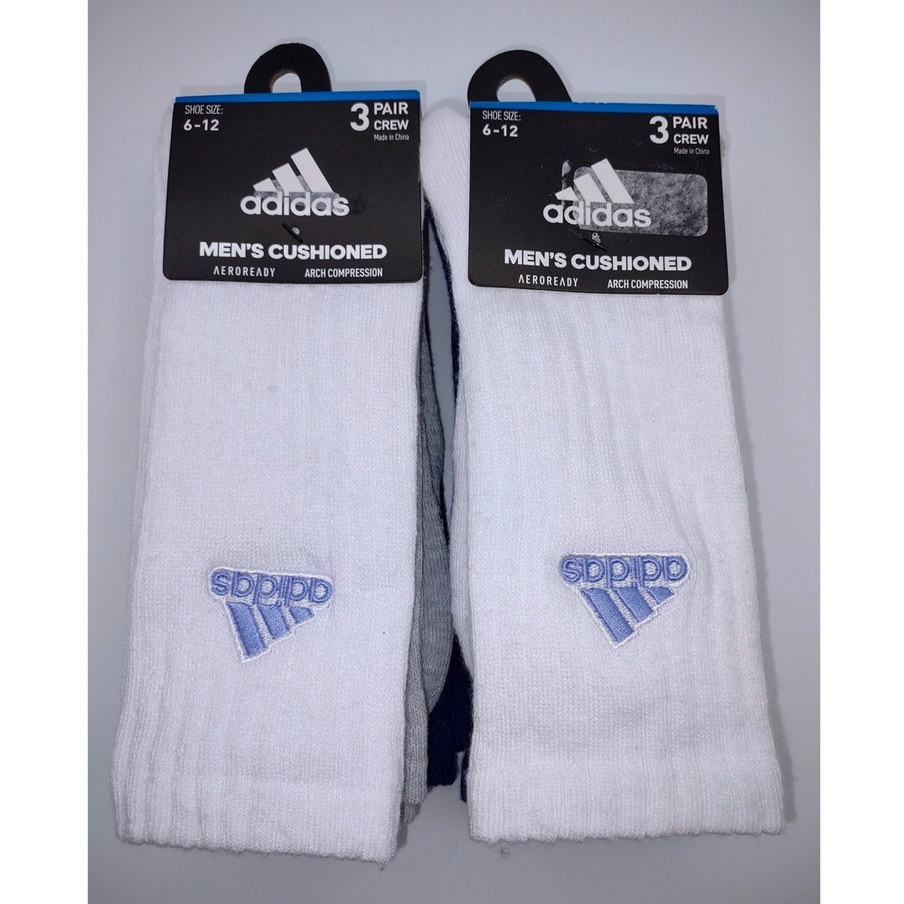 (2) Adidas Mens Cushioned Crew Socks‎ 3 Pair Pack Shoe Size 6-12 Aeroready